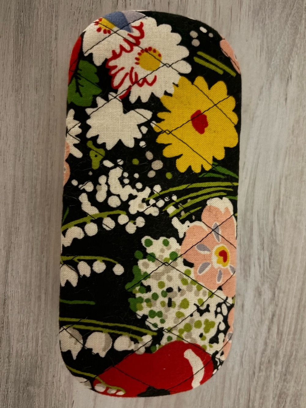Vera Bradley Quilted Eyeglass Sunglass Case in Black w/ Multicolor Floral Design